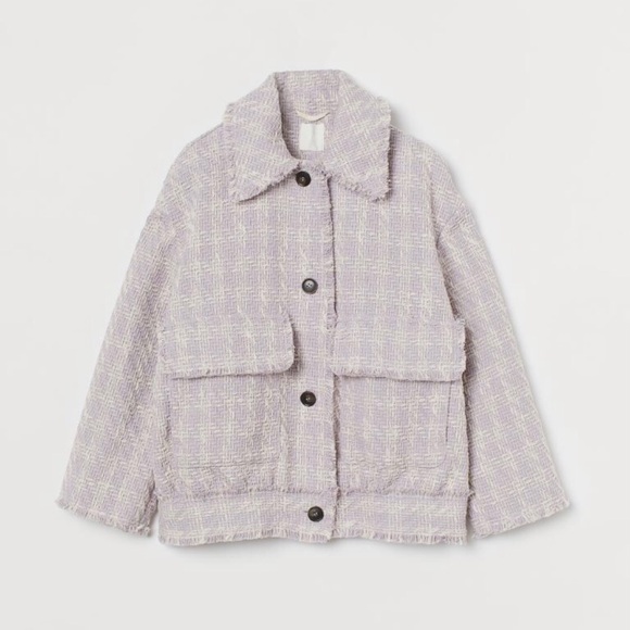 H&M | Textured Weave tweed jacket | lilac + off white - Picture 1 of 8
